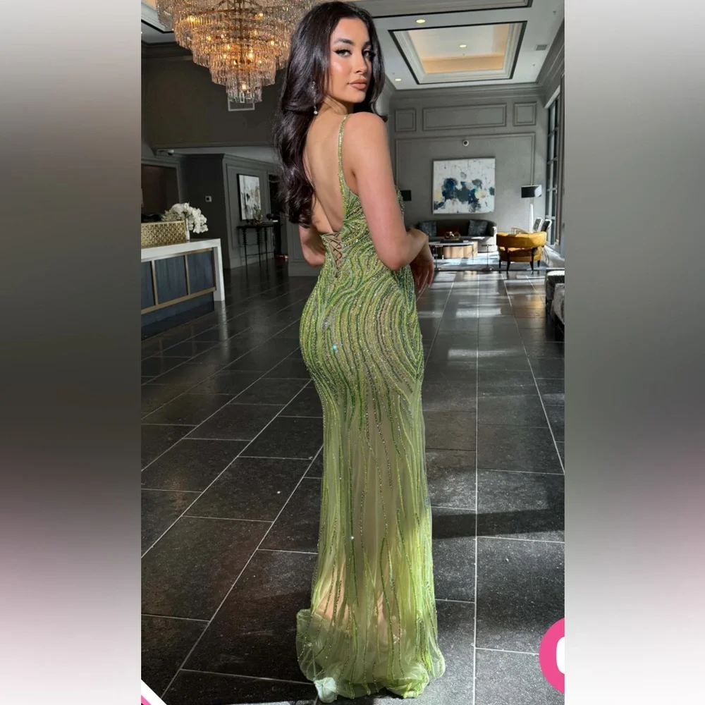 Green beaded prom dress, formal dress, pageant gown 
Size 8, M - Picture 2 of 4